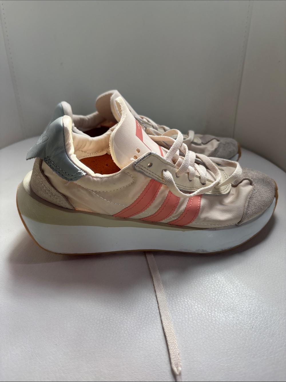adidas Girl’s Cream Sneakers with Pink Stripes